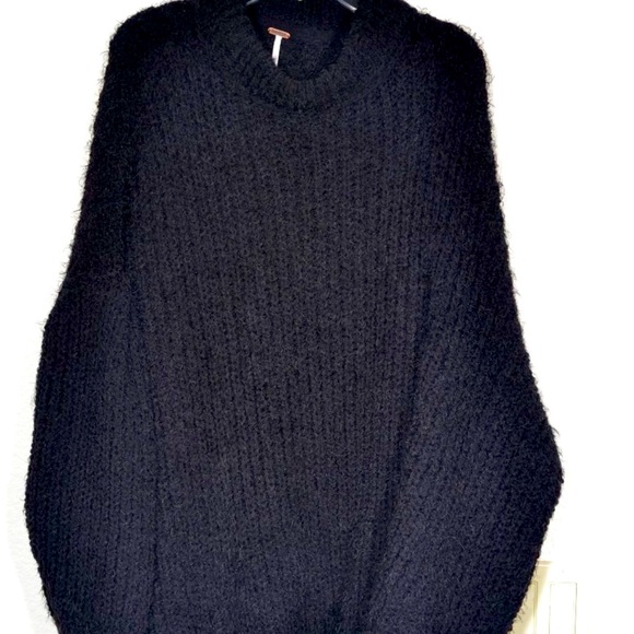 Free People Oasis Black Funnel Neck Eyelash Oversized Slouchy Sweater Tunic XL - Picture 14 of 15